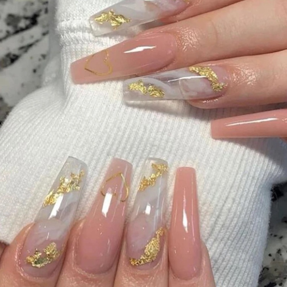 24pcs Long Coffin Glitter Fake Nails